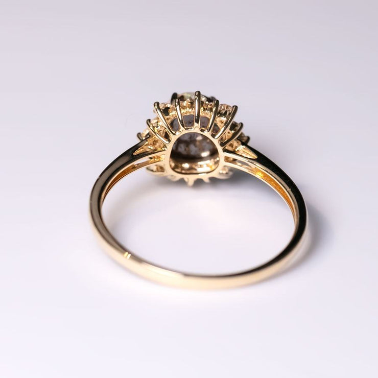 Bright Boulder Opal Halo Diamond Engagement Ring 18K Yellow Gold