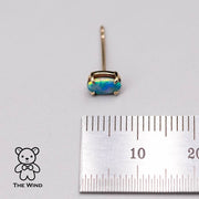 Minimalist Bright Australian Doublet Opal Oval Stud Earrings 14K Yellow Gold