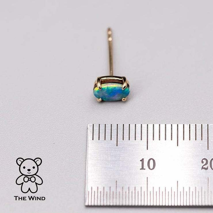 Minimalist Bright Australian Doublet Opal Oval Stud Earrings 14K Yellow Gold