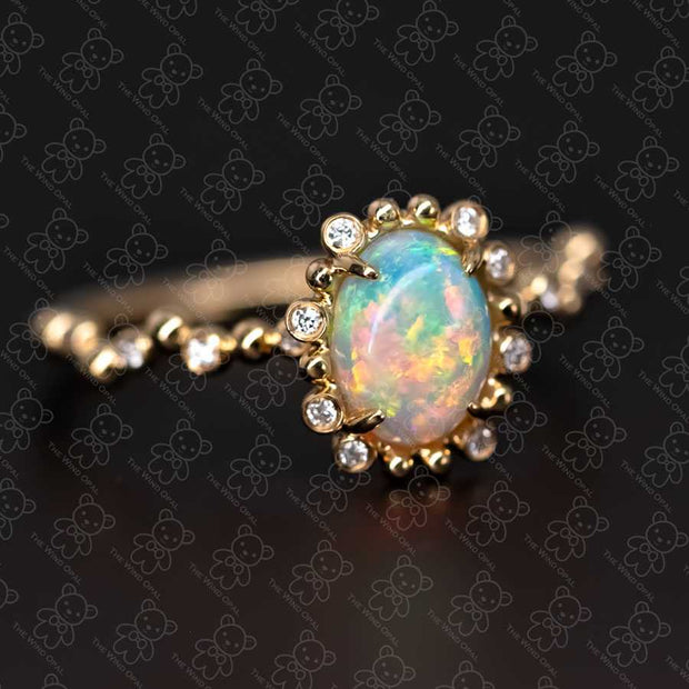 Bubble Tea Design Australian Opal Diamond Engagement Ring 18K Yellow Gold