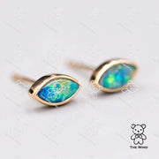 Minimalist Marquise Shaped Australian Doublet Opal Stud Earrings 18K Yellow Gold