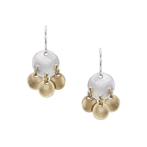 Discs with Three Dished Discs Wire Earring