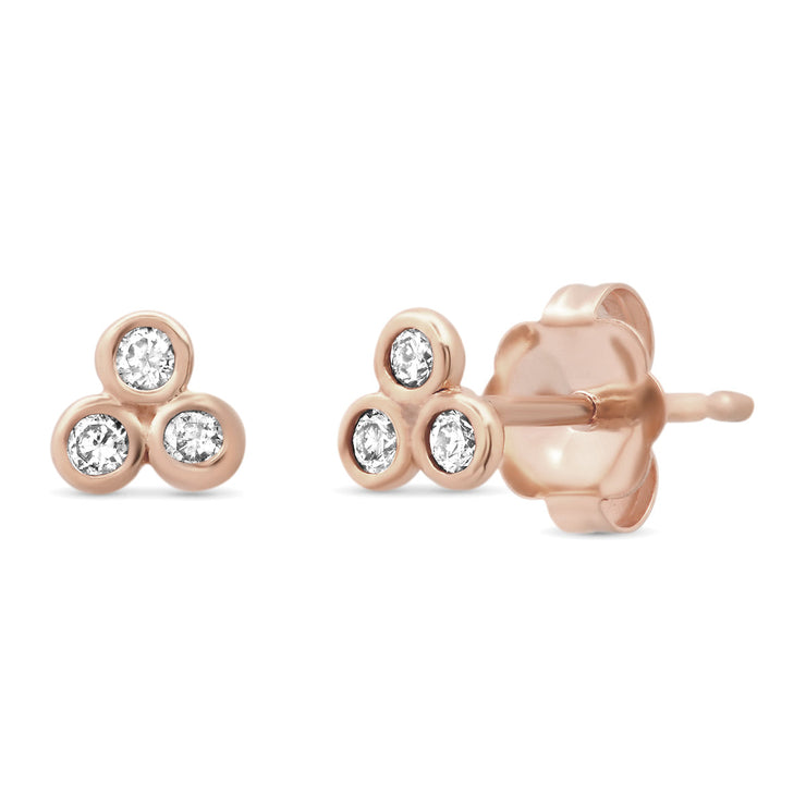 14K Yellow, White or Rose Gold Petite Triple Bezel Diamond Stud Earrings