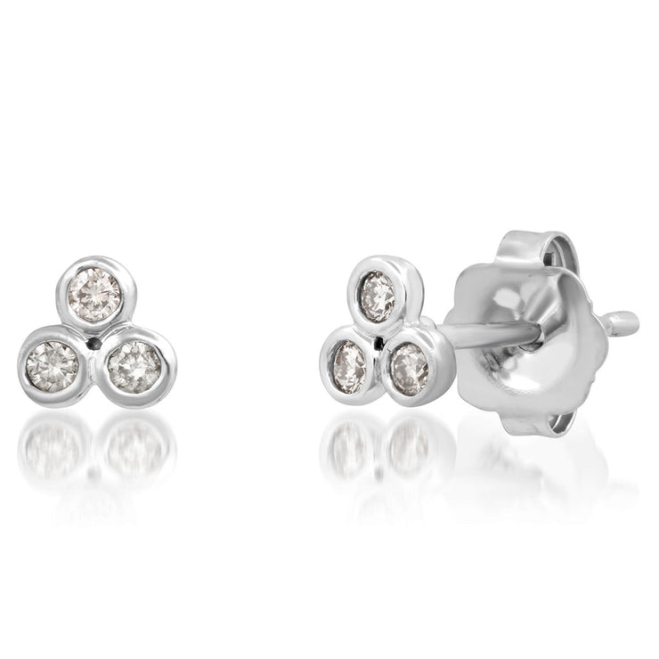14K White or Rose Gold Petite Triple Bezel Diamond Stud Earrings