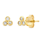 14K Yellow, White or Rose Gold Petite Triple Bezel Diamond Stud Earrings