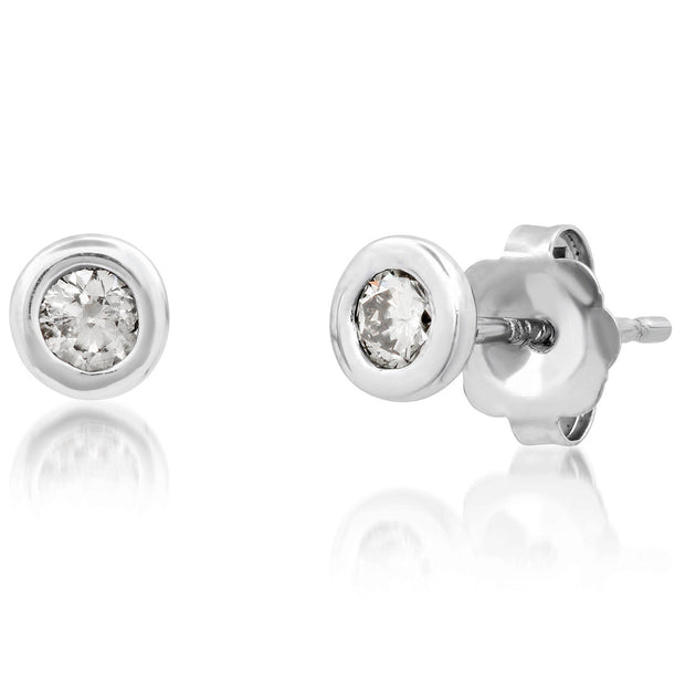 14K Yellow or White Gold Single Bezel Diamond Stud Earrings