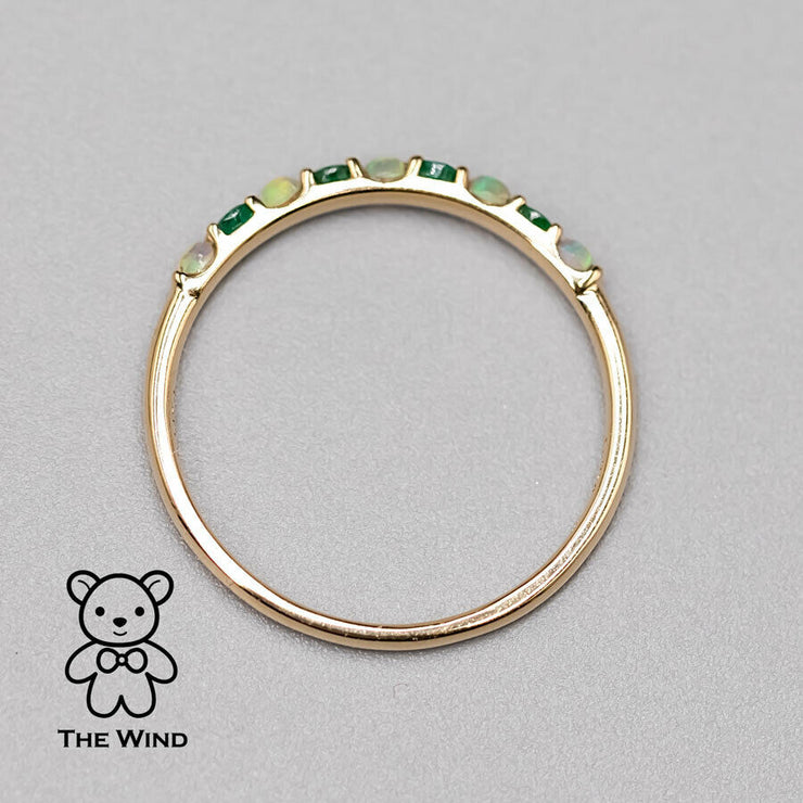 Eternity Australian Solid Opal & Tsavorite Ring 18K Yellow Gold Wedding Band