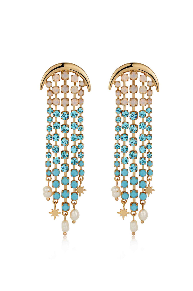 Aqua Galaxy Fringe Earrings