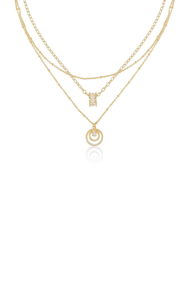 Circles of Crystal Dainty Layered Necklace Set