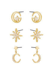 Celestial Stud and Mini Dangle 18k Gold Plated Earring Set of 3