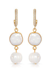 Dangling Freshwater Pearl Huggie Hoop Earrings