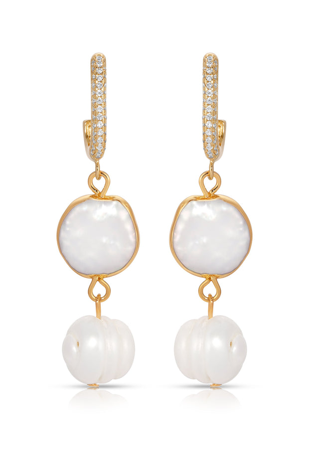 Dangling Freshwater Pearl Huggie Hoop Earrings