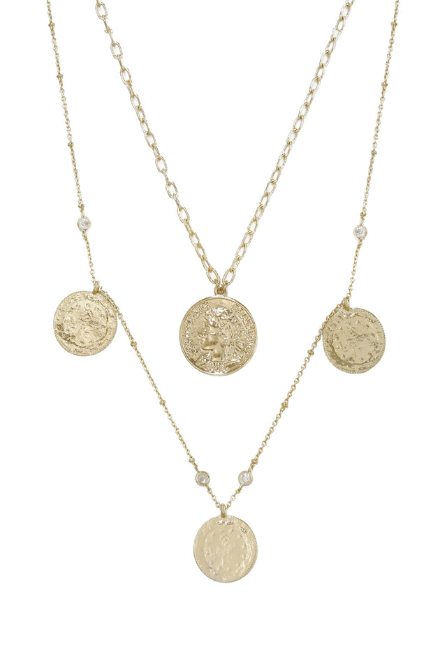 Elite Coin and Crystal Layered Necklace Set