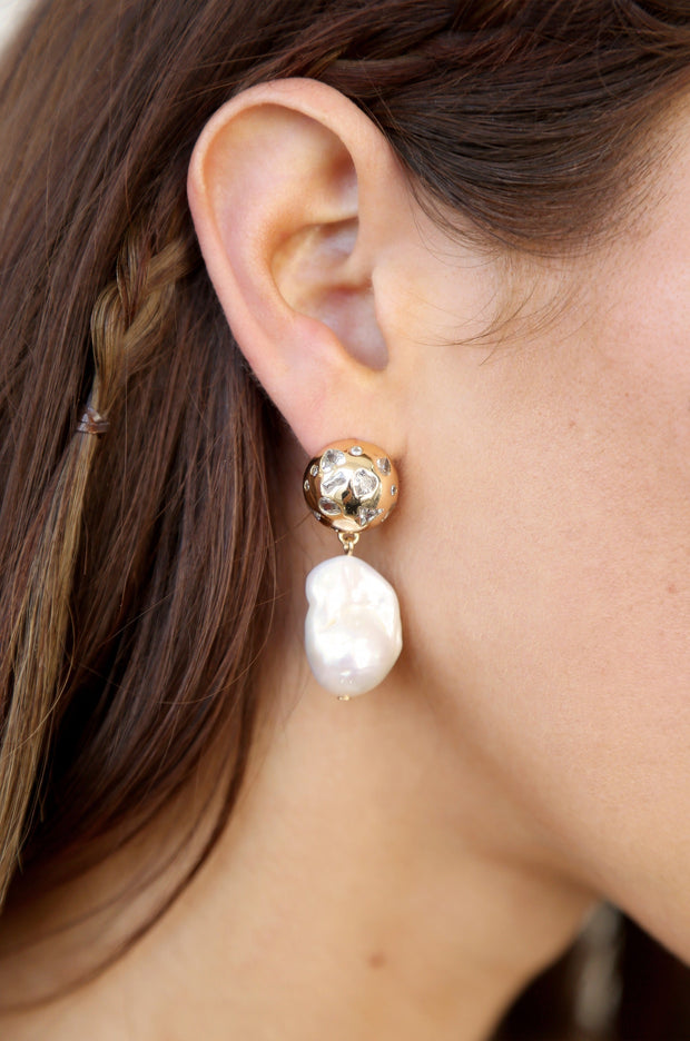 Bezel Ball Drop Pearl Earrings