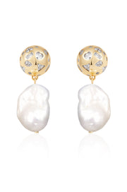 Bezel Ball Drop Pearl Earrings