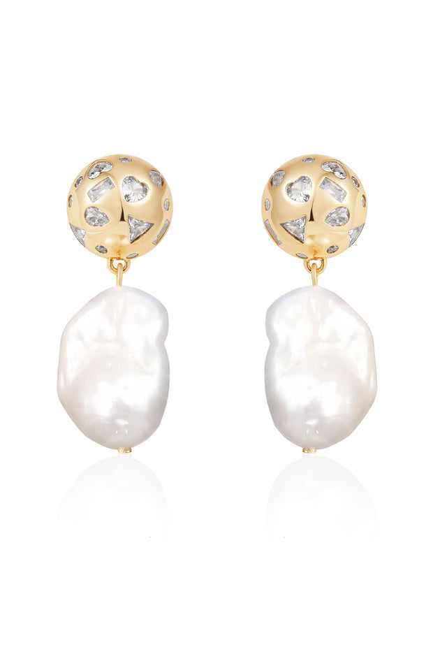 Bezel Ball Drop Pearl Earrings