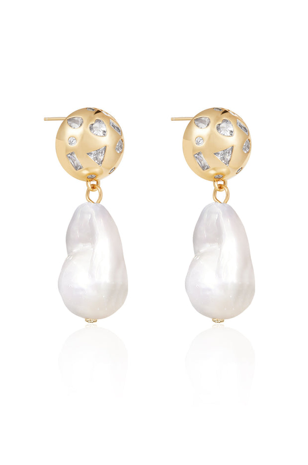 Bezel Ball Drop Pearl Earrings