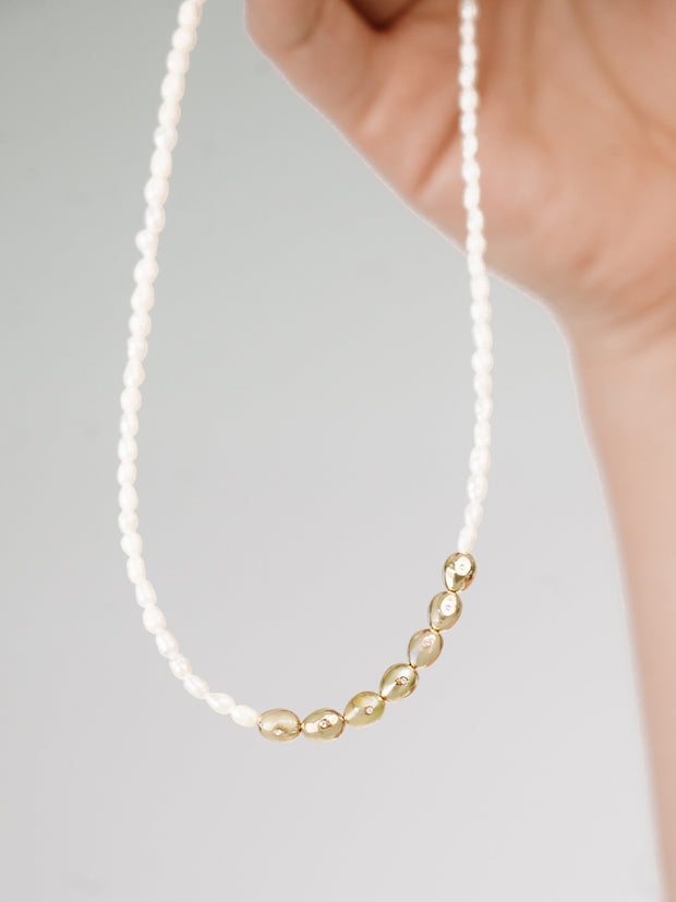 Freshwater Pearl Polished Pebble Necklace