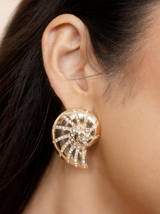 Crystal Studded Nautilus Shell Earrings