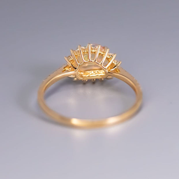 Exquisite Fire Opal Halo Diamond Engagement Ring 18K Yellow Gold