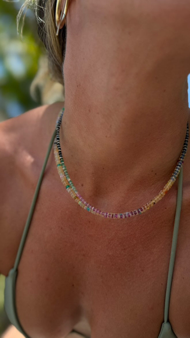 Rainbow Sapphire and Opal Gemstone Beaded Necklace