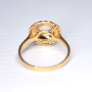 Mexican Fire Opal, Turquoise, Halo Diamond Engagement Ring in 18K Yellow Gold
