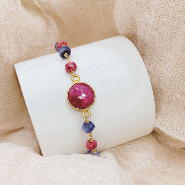Ruby Sapphire Quartz Adjustable Gemstone Bracelet