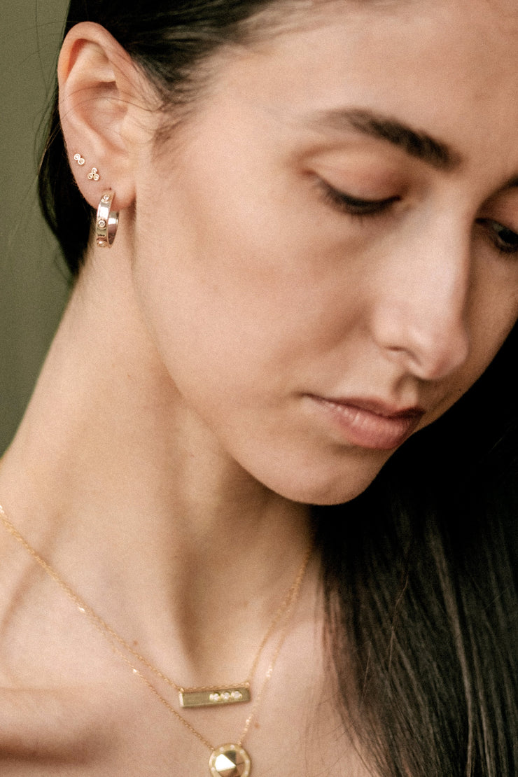 14K White or Rose Gold Petite Triple Bezel Diamond Stud Earrings