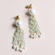 Pearl & Aqua Chalcedony Tassel Earrings