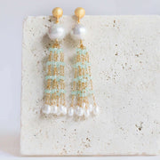 Pearl & Aqua Chalcedony Tassel Earrings
