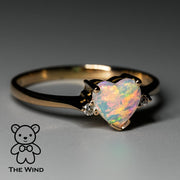 Heart Shaped Solid Opal & Diamond Engagement Ring in 18K Rose Gold