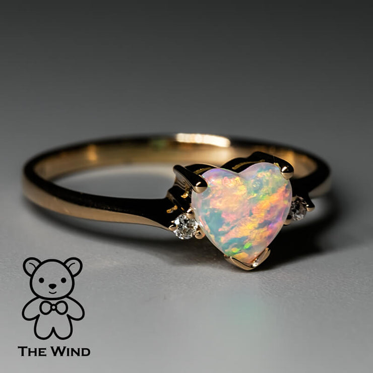 Heart Shaped Solid Opal & Diamond Engagement Ring in 18K Rose Gold