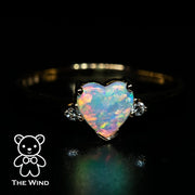 Heart Shaped Solid Opal & Diamond Engagement Ring in 18K Rose Gold