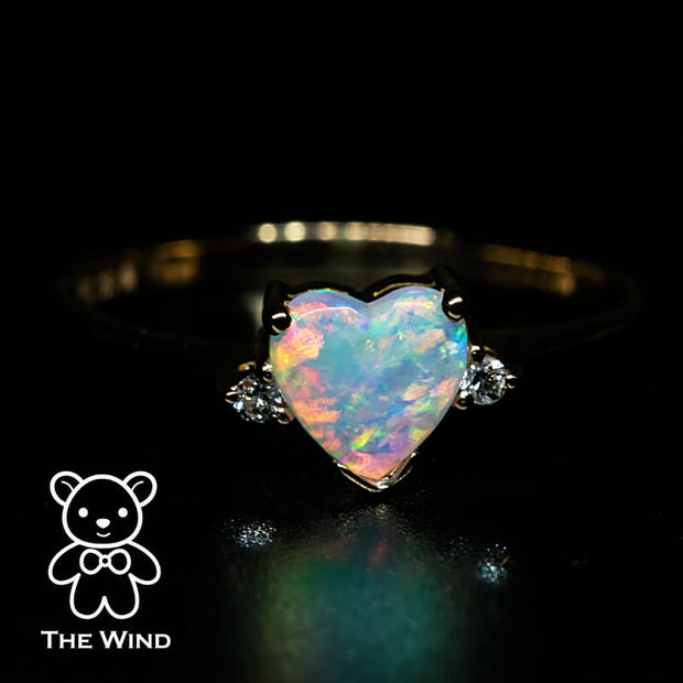 Heart Shaped Solid Opal & Diamond Engagement Ring in 18K Rose Gold