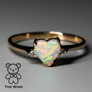 Heart Shaped Solid Opal & Diamond Engagement Ring in 18K Rose Gold