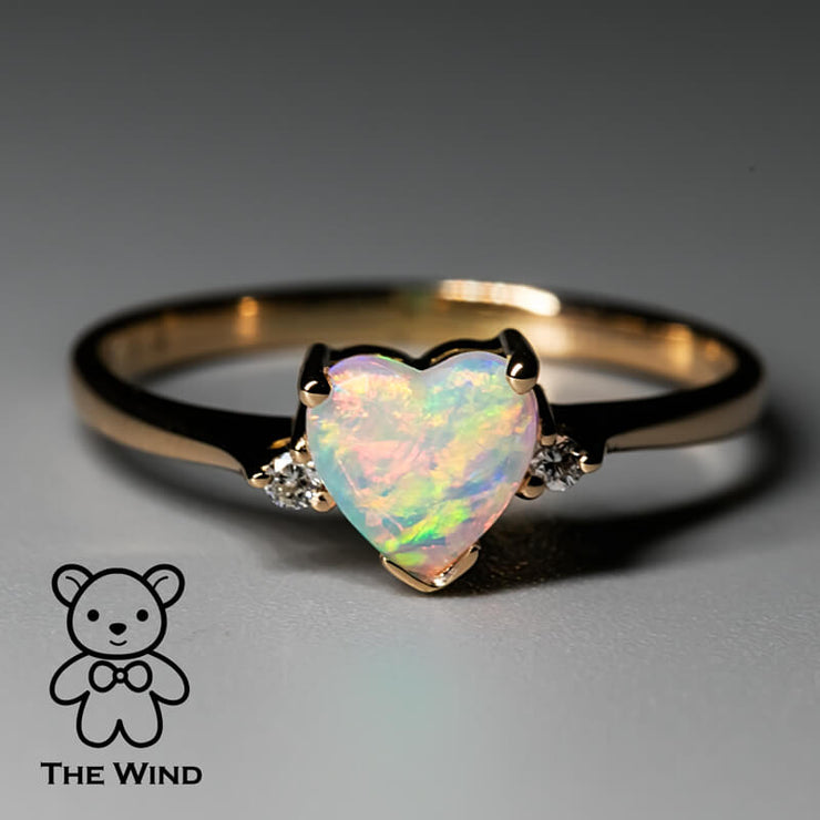 Heart Shaped Solid Opal & Diamond Engagement Ring in 18K Rose Gold