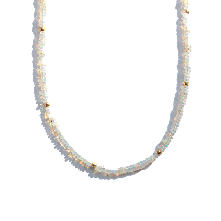 White Fire Opal Gemstone Necklace- Moon Cycle