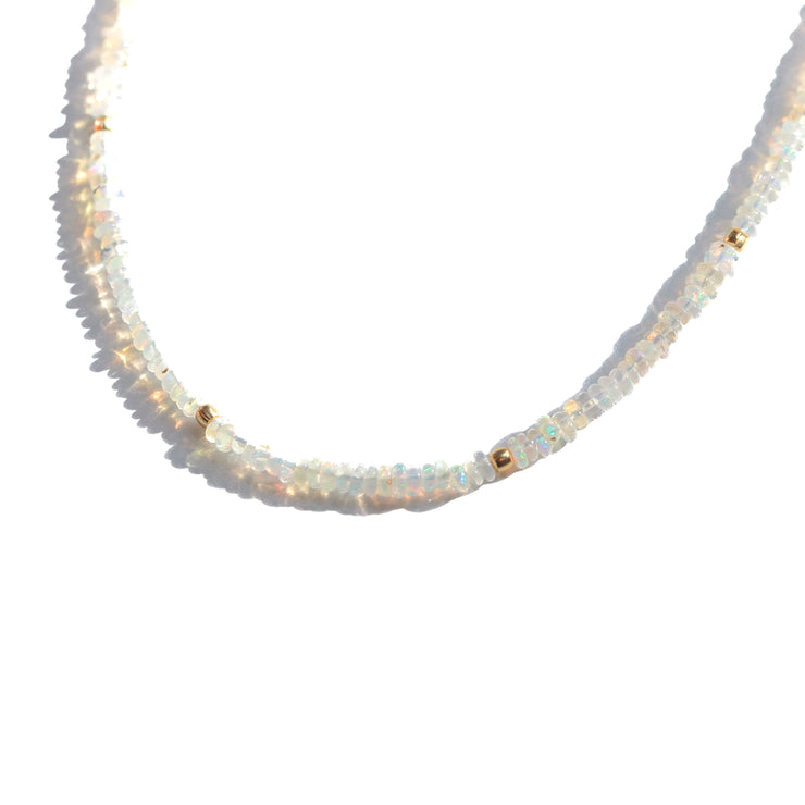 White Fire Opal Gemstone Necklace- Moon Cycle