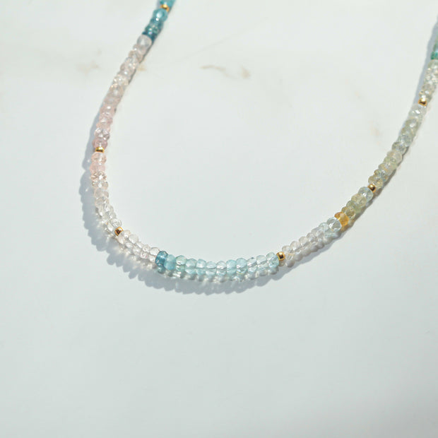 Ombre Aquamarine and Gold Beaded Gemstone Paz Necklace