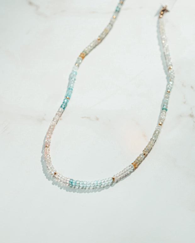 Ombre Aquamarine and Gold Beaded Gemstone Paz Necklace