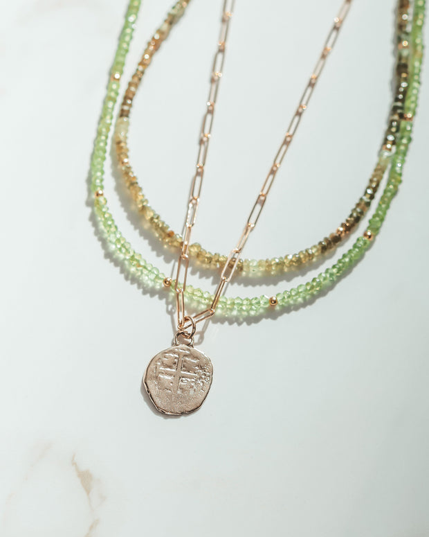 Green Garnet and Gold Beaded Gemstone Paz Necklace