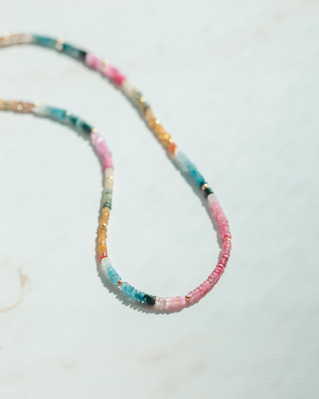 Rainbow Sapphire Moon Cycle Necklace
