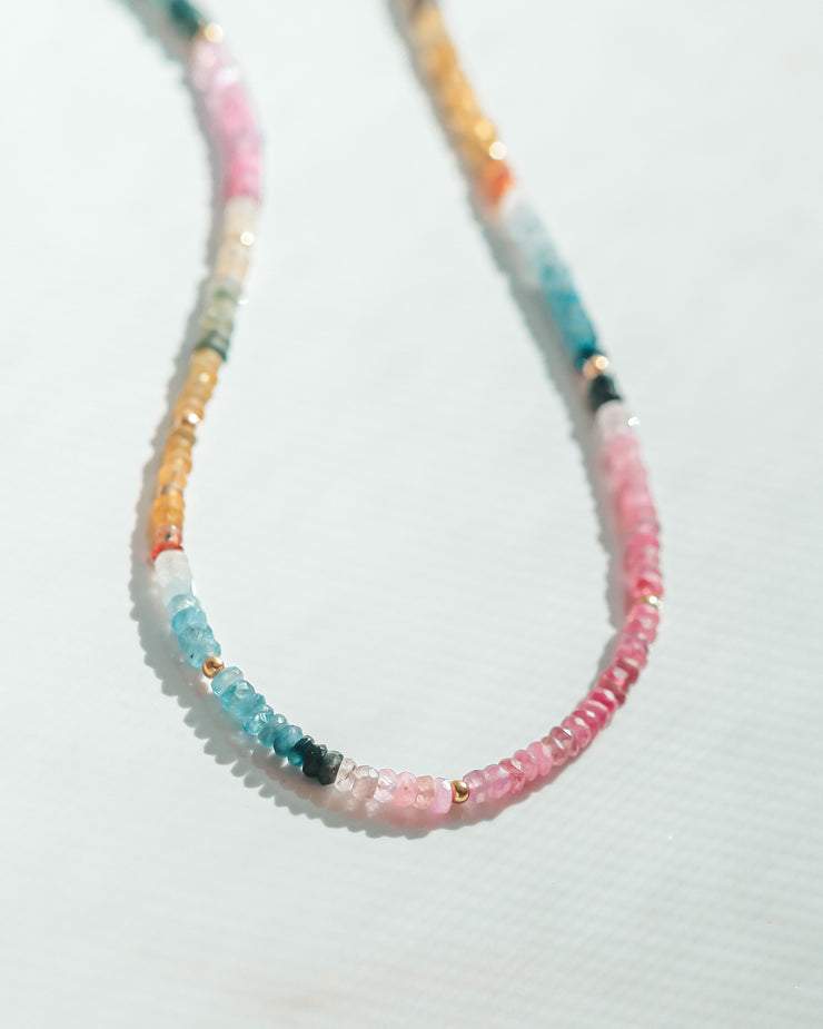 Rainbow Sapphire Gemstone Necklace- Moon Cycle