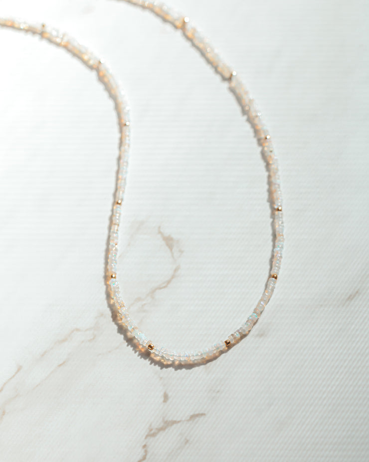 White Fire Opal Gemstone Necklace- Moon Cycle