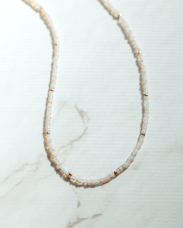 White Fire Opal Moon Cycle Necklace