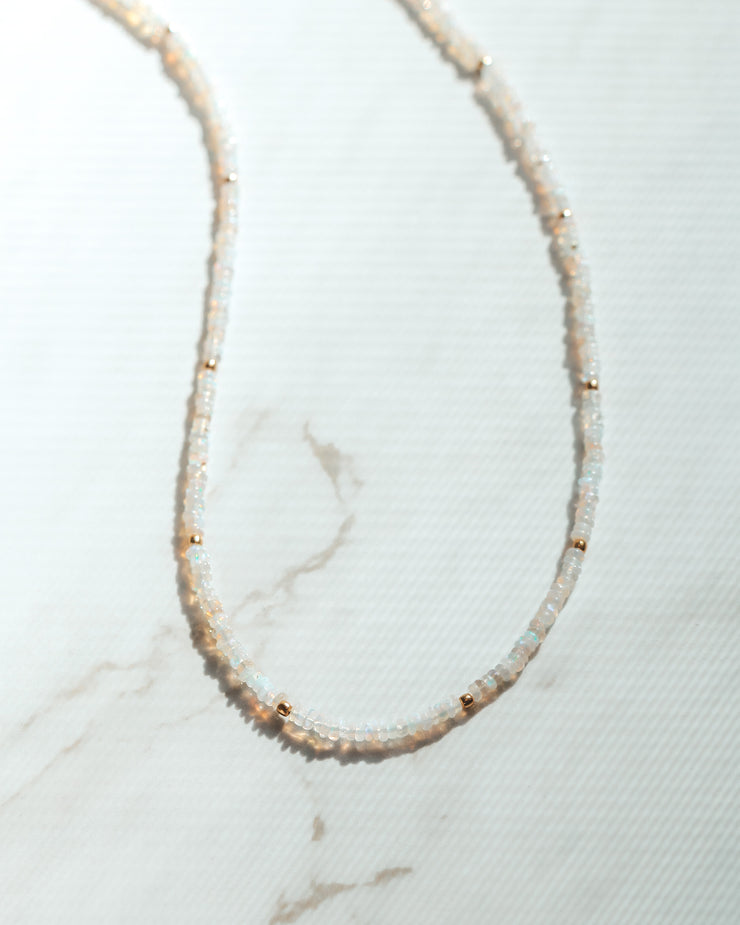 White Fire Opal Gemstone Necklace- Moon Cycle