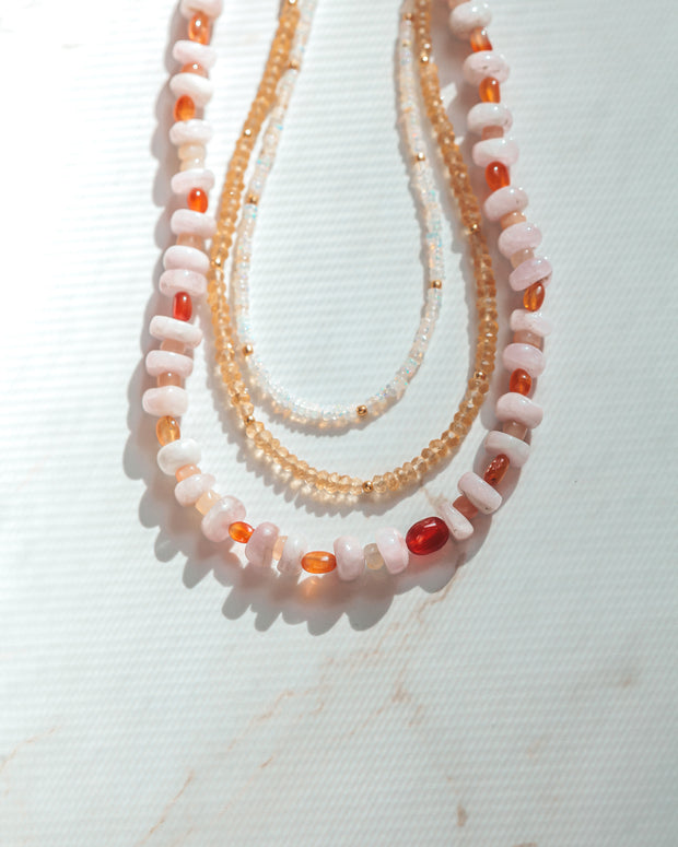 White Fire Opal and Gold Beaded Gemstone Paz Necklace