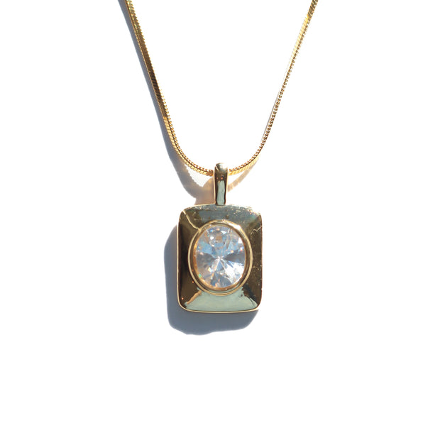 Gold Diamond Pendant Necklace on Silky Gold Omega Chain