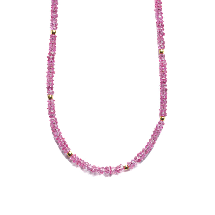 Pink Toumraline Beaded Gemstone Necklace- Moon Cycle