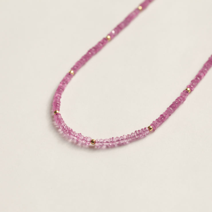 Pink Toumraline Beaded Gemstone Necklace- Moon Cycle